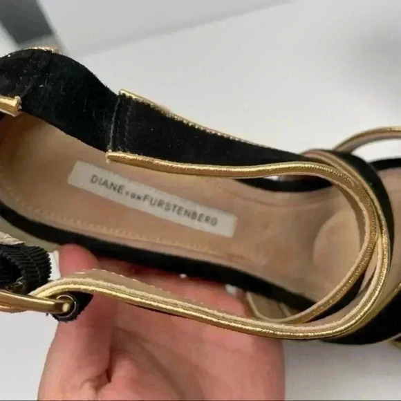 Diane Von Furstenberg Black Suede Jodi Platform Strappy Stiletto Heel - Picture 7 of 9